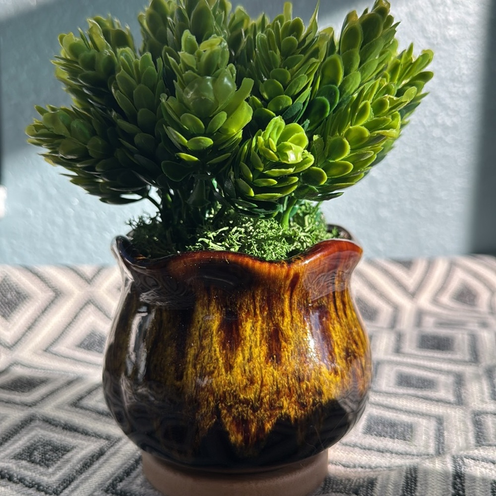 Artificial Succulents in a Yellow 💛 Brown Glazed Pot